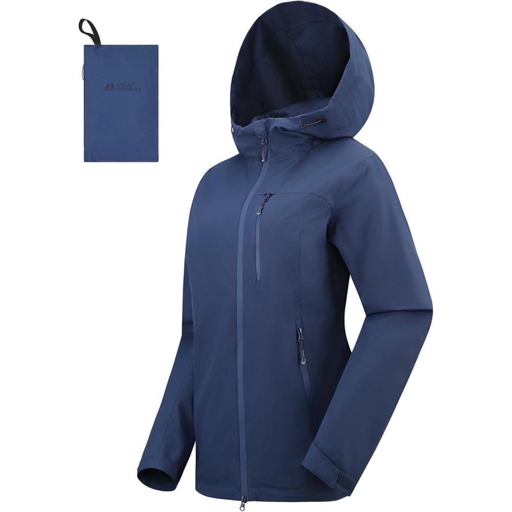 imageRain Jacket Women Packable Lightweight Waterproof Raincoat with Hood Coat Hiking Cycling Travel WindbreakerNavy Blue