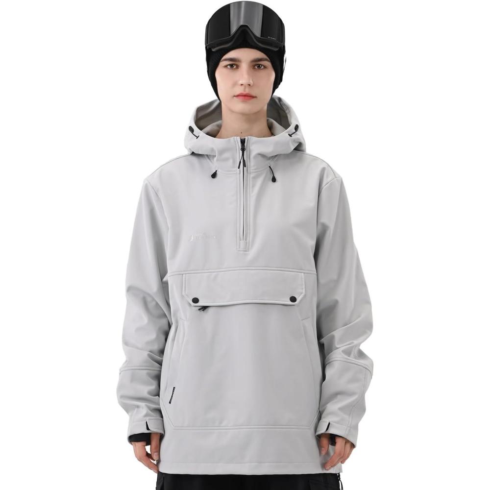 imageSki Hoodie Snowboard Pullover Jacket Snow Anarok Baggy Waterproof Windproof Insulated for Women MenLight Gray