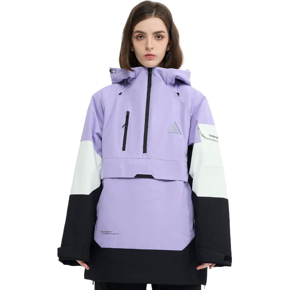 imageSki Jacket Snowboard Anorak Coat Pullover Baggy Snow Hooded Insulated Hoodie Waterproof Warm for Women MenBlackpurple
