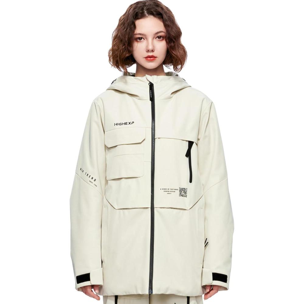imageSki Jacket Snowboard Coat Snow Winter Waterproof Insulated Windproof Baggy Warm Hooded Jacket for Men WomenBeige