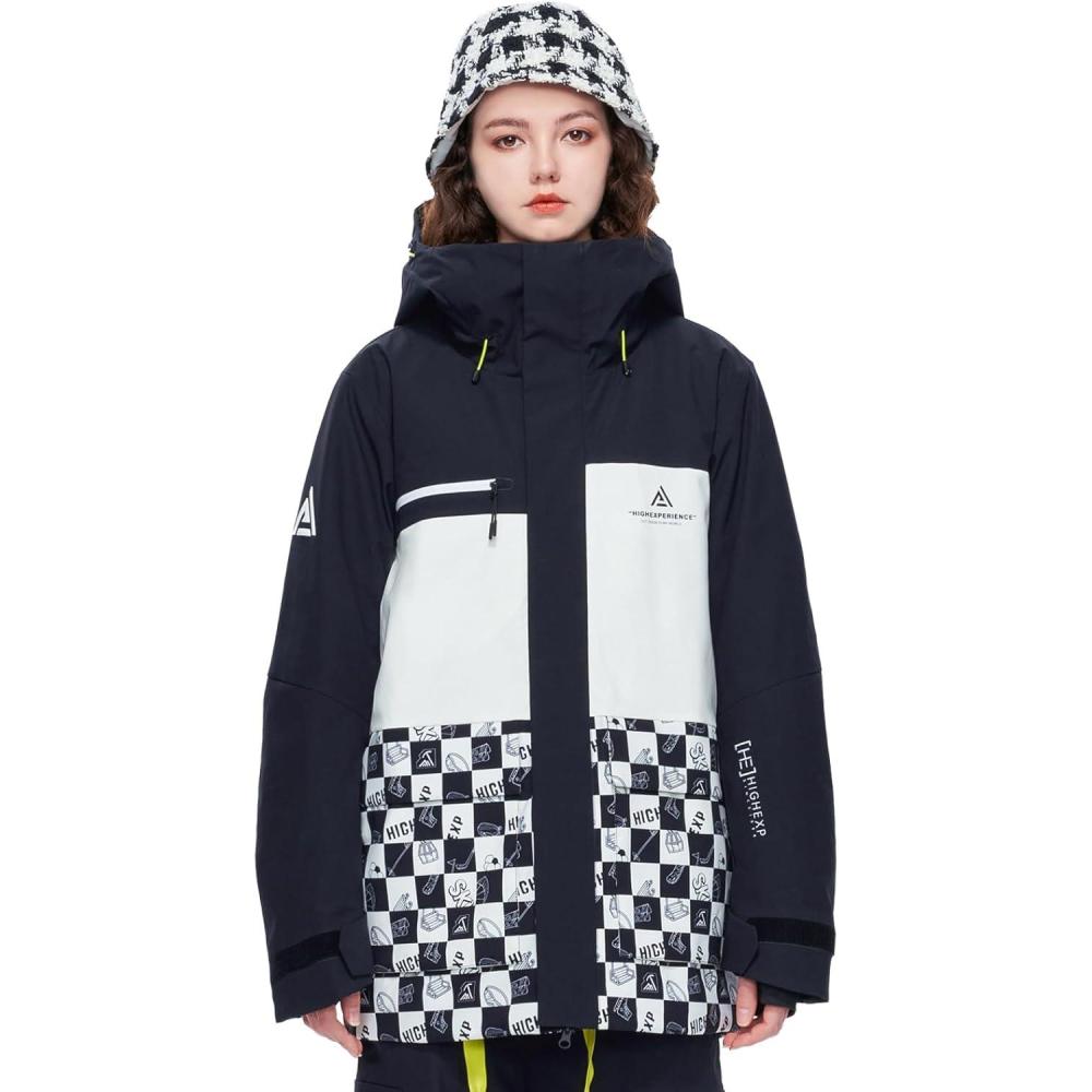 imageSki Jacket Snowboard Coat Snow Winter Waterproof Insulated Windproof Baggy Warm Hooded Jacket for Men WomenBlack and White