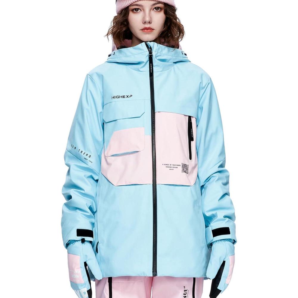 imageSki Jacket Snowboard Coat Snow Winter Waterproof Insulated Windproof Baggy Warm Hooded Jacket for Men WomenLight Blue