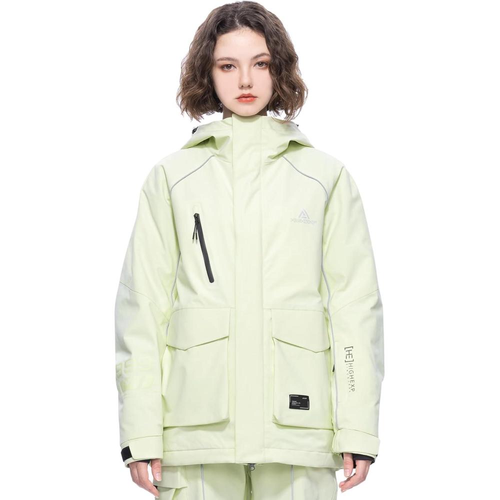 imageSki Jacket Snowboard Coat Snow Winter Waterproof Insulated Windproof Baggy Warm Hooded Jacket for Men WomenPear Color