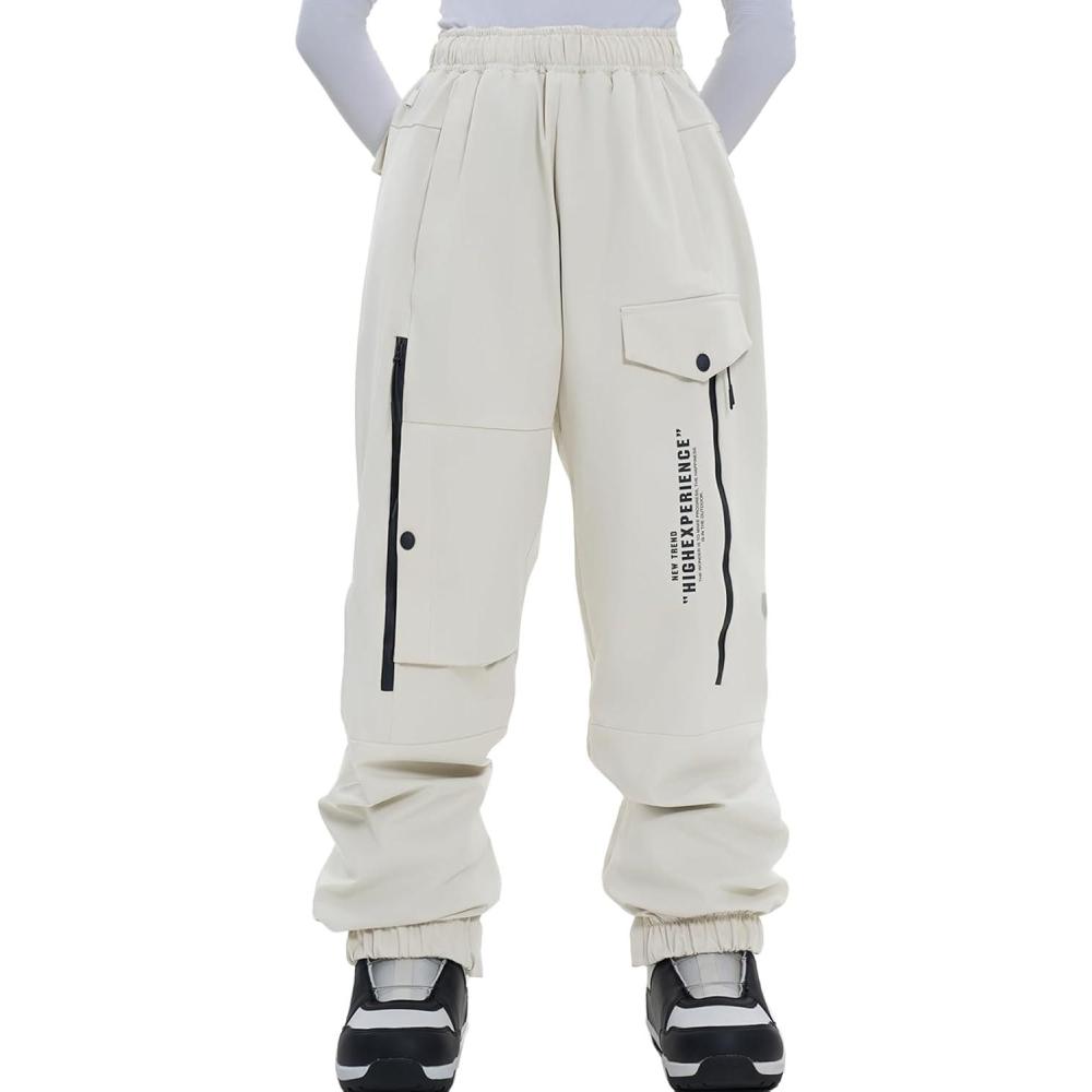 imageSki Pants Snow Snowboard Pants Waterproof Insulated Baggy Windproof Hiking Winter Warm for Men WomenBeige