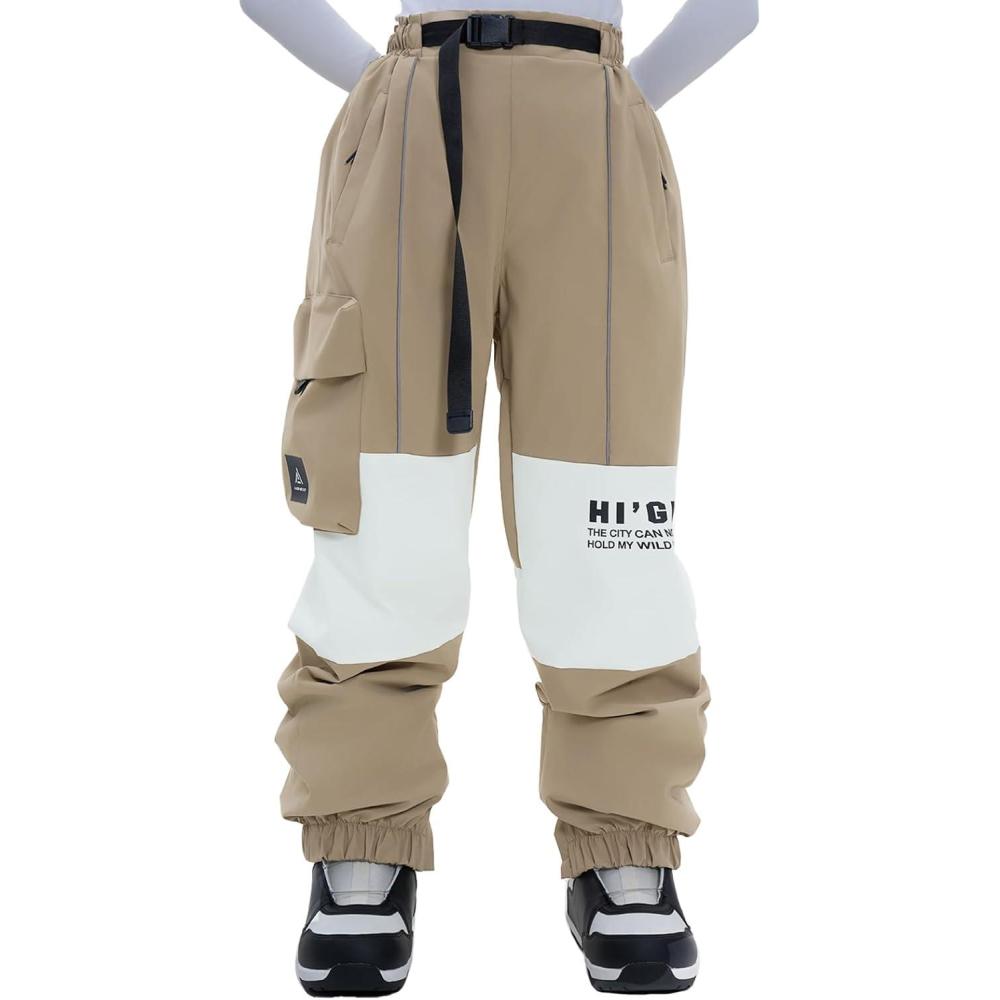 imageSki Pants Snow Snowboard Pants Waterproof Insulated Baggy Windproof Hiking Winter Warm for Men WomenKhaki