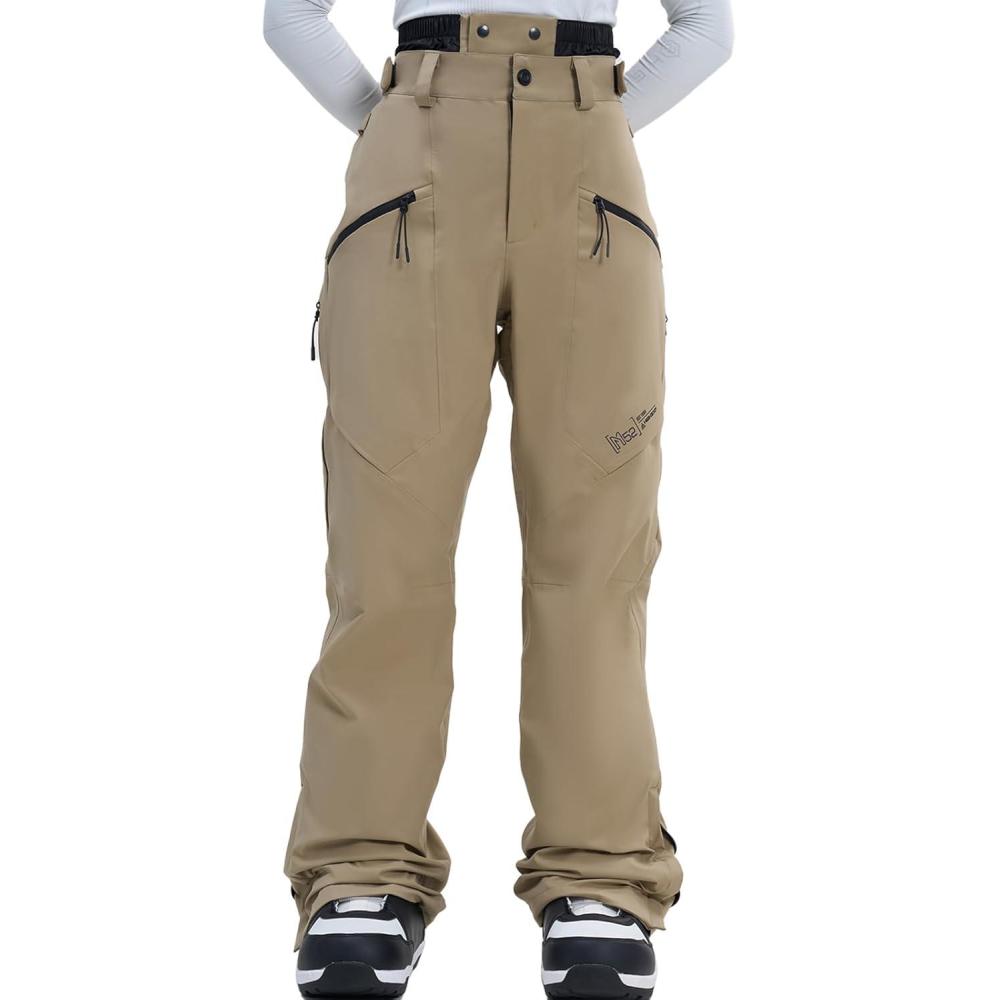 imageSki Pants Snow Snowboard Pants Waterproof Insulated Baggy Windproof Hiking Winter Warm for Men WomenLight Khaki
