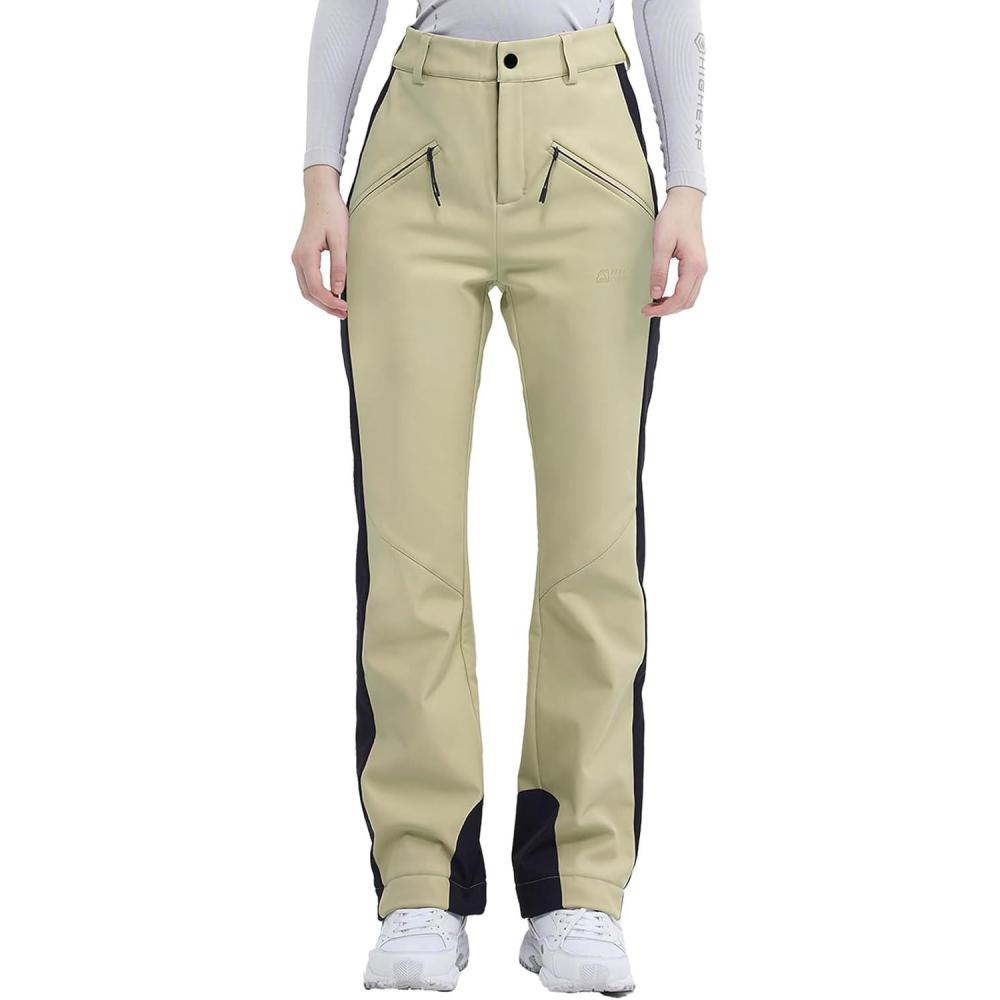 imageSki Pants for Women Snow Fleece Lined Snowboard Soft Shell Slim Fit Fitted Waterproof Windproof WarmLight Khaki