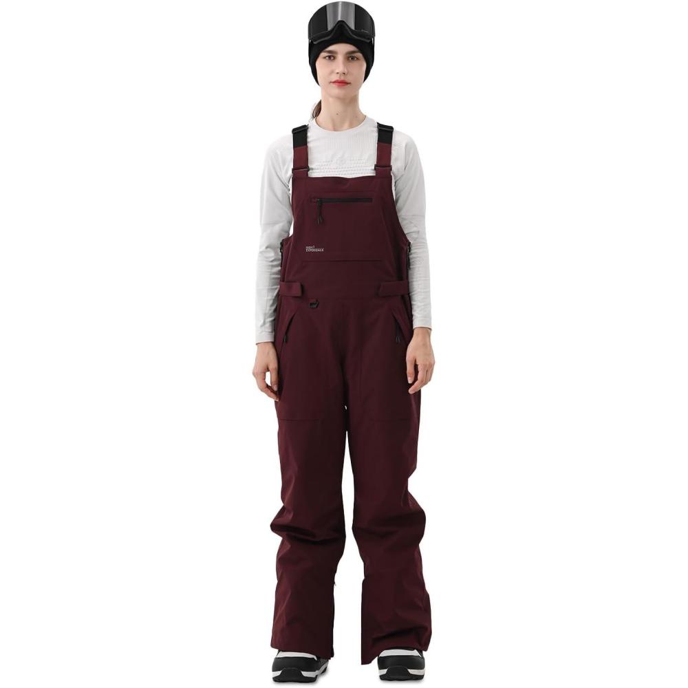 imageWomen Ski Bib Snowboard Pants Snow Overalls Waterproof Windproof Insulate Warm WinterBurgundy Red