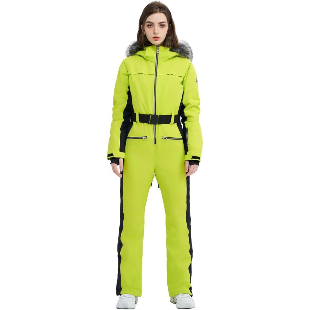 imageWomen Ski Suit One Piece Snow Jumpsuit Snow Stretchy Outfit Snowboard Onesie Insulated Waterproof Winter WarmLight Green