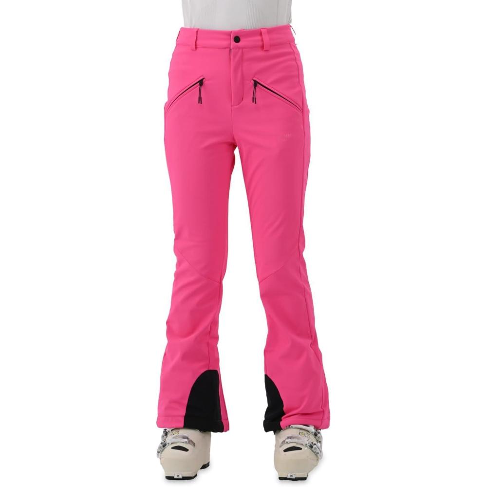 imageWomens Ski Pants Slim Fit Snow Fleece Lined Snowboard Soft Shell Fitted Insulated Waterproof Windproof WarmHot Pink
