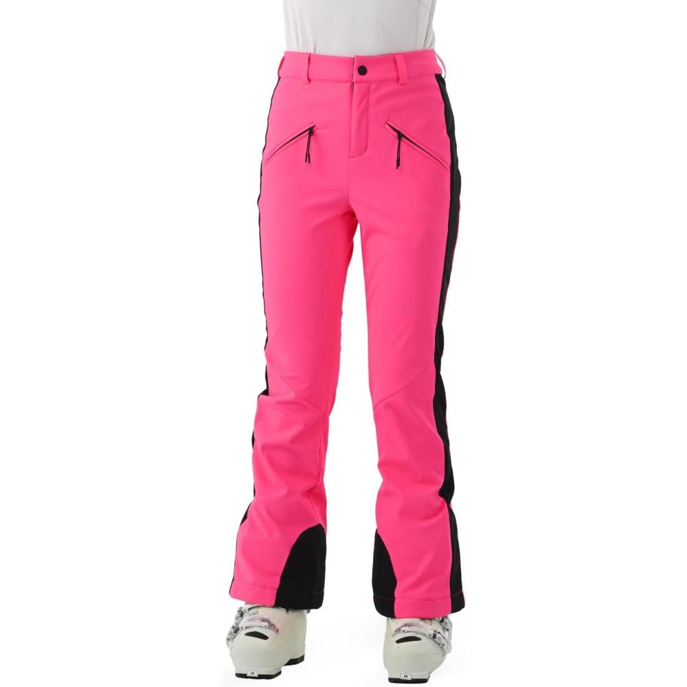 imageWomens Ski Pants Slim Fit Soft Shell Snow Fleece Lined Snowboard Fitted Insulated Waterproof Windproof WarmHot Pink