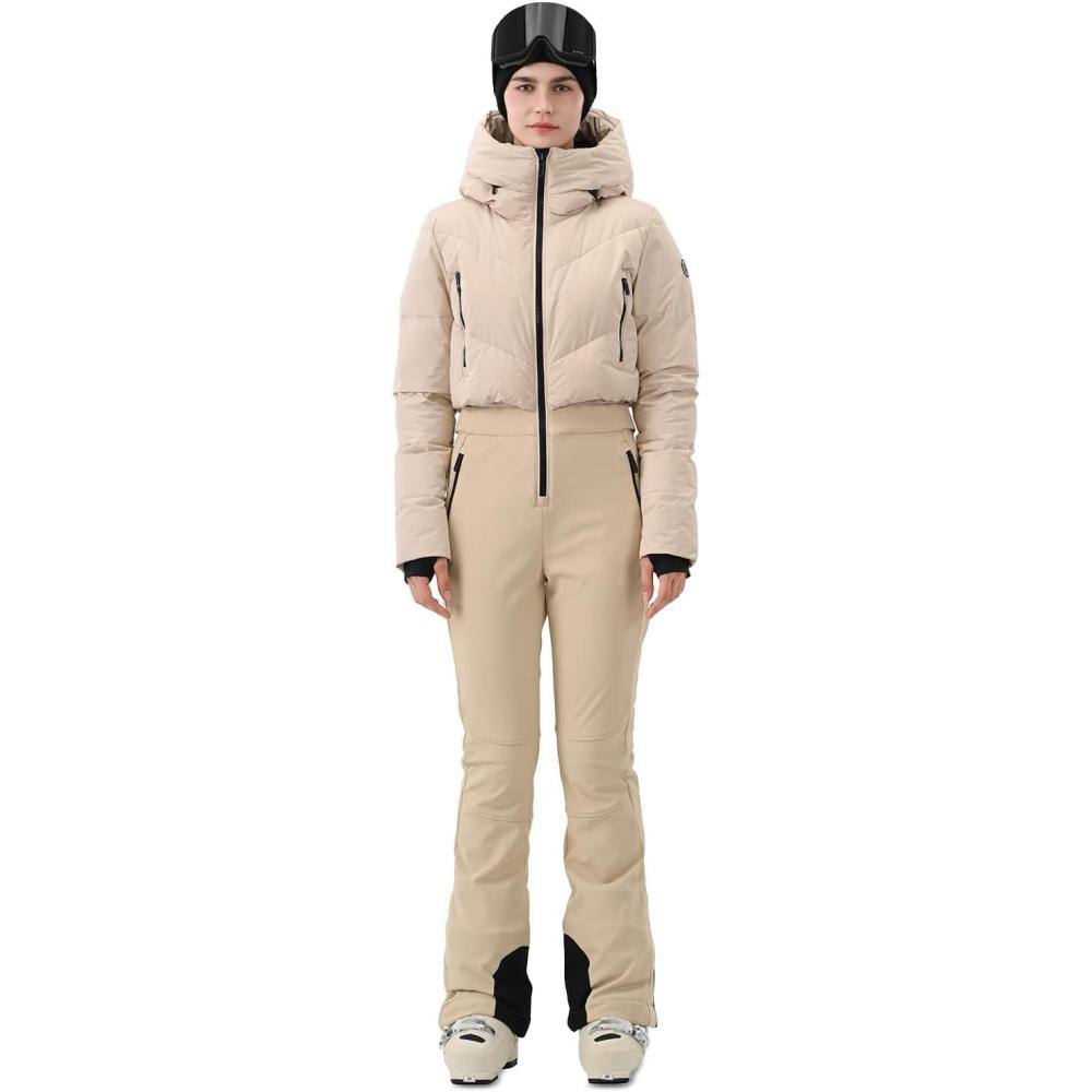 imageWomens Ski Suit One Piece Snowsuit Snow Slim Jumpsuits Snowboard Outfit Waterproof Insulated Winter WarmKhaki