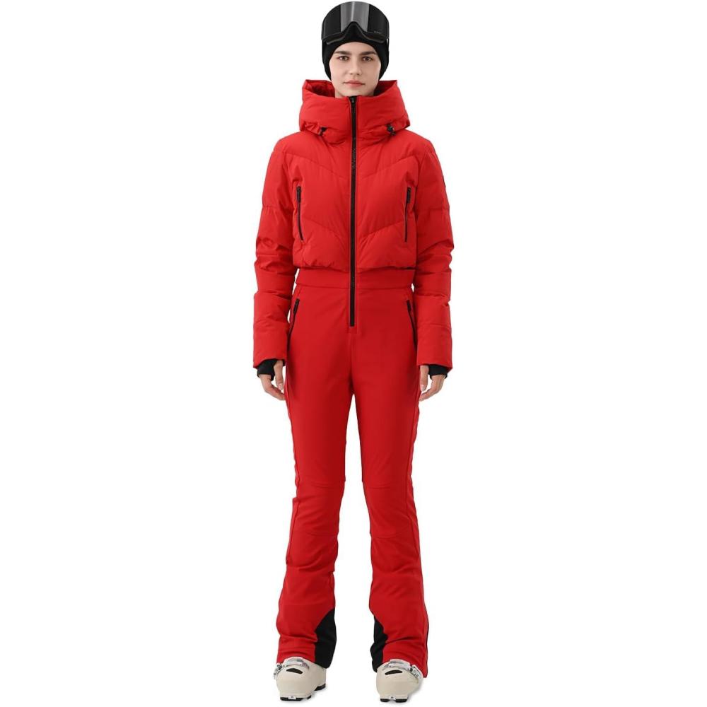 imageWomens Ski Suit One Piece Snowsuit Snow Slim Jumpsuits Snowboard Outfit Waterproof Insulated Winter WarmRed