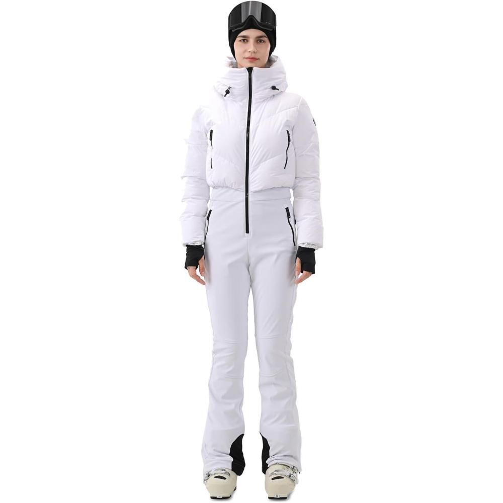 imageWomens Ski Suit One Piece Snowsuit Snow Slim Jumpsuits Snowboard Outfit Waterproof Insulated Winter WarmWhite