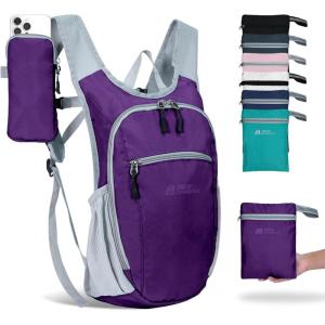 Hiking Backpack 10L/15L Small Daypack Lightweight Packable Travel Foldable Water Resistan for Women Men (Black, 10L)(Deep Purple)