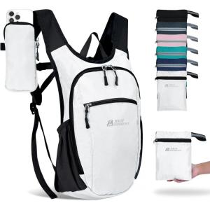 Hiking Backpack 10L/15L Small Daypack Lightweight Packable Travel Foldable Water Resistan for Women Men (Black, 10L)(White)