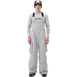 Men Ski Bib 3L Snowboard Baggy Pants Snow Overalls Waterproof Windproof Insulate Warm Winter(Gray)