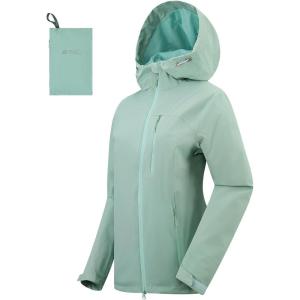 Rain Jacket Women Packable Lightweight Waterproof Raincoat with Hood Coat Hiking Cycling Travel Windbreaker(Aqua Tone)