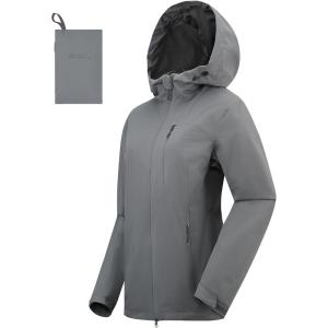 Rain Jacket Women Packable Lightweight Waterproof Raincoat with Hood Coat Hiking Cycling Travel Windbreaker(Grey)