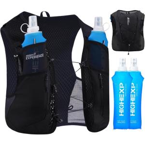 Running Vest Lightweight 4L Trail Hydration Backpack Pack with 2 17oz Soft Flask Jogging Marathon Cycling Hiking for Women Men(Black)