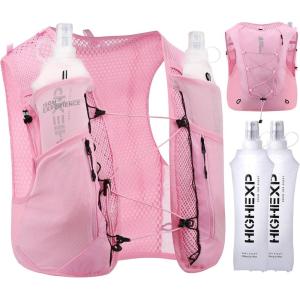 Running Vest Lightweight 4L Trail Hydration Backpack Pack with 2 17oz Soft Flask Jogging Marathon Cycling Hiking for Women Men(Pink)