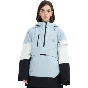 Ski Jacket Snowboard Anorak Coat Pullover Baggy Snow Hooded Insulated Hoodie Waterproof Warm for Women Men(Black-blue)