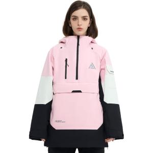 Ski Jacket Snowboard Anorak Coat Pullover Baggy Snow Hooded Insulated Hoodie Waterproof Warm for Women Men(Black-pink)
