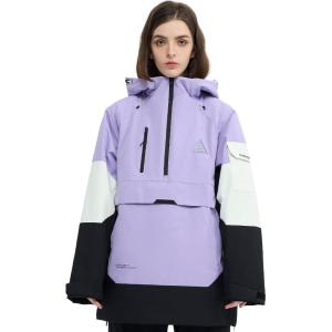 Ski Jacket Snowboard Anorak Coat Pullover Baggy Snow Hooded Insulated Hoodie Waterproof Warm for Women Men(Black-purple)