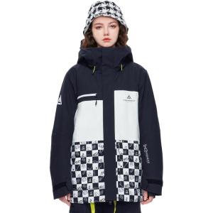 Ski Jacket Snowboard Coat Snow Winter Waterproof Insulated Windproof Baggy Warm Hooded Jacket for Men Women(Black and White)