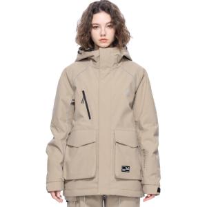 Ski Jacket Snowboard Coat Snow Winter Waterproof Insulated Windproof Baggy Warm Hooded Jacket for Men Women(Light Khaki)