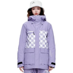 Ski Jacket Snowboard Coat Snow Winter Waterproof Insulated Windproof Baggy Warm Hooded Jacket for Men Women(Purple and White)