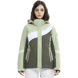 Ski Jacket Women Snowboard Coat Fitted Slim Fit Snow Short Windproof Waterproof Insulated Warm Removable Hood(Light Green-dark Green)