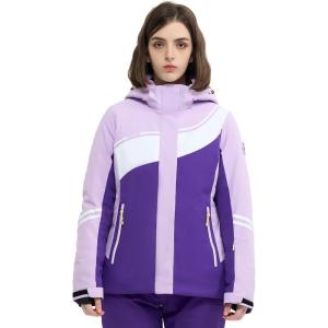 Ski Jacket Women Snowboard Coat Fitted Slim Fit Snow Short Windproof Waterproof Insulated Warm Removable Hood(Light Purple-dark Purple)