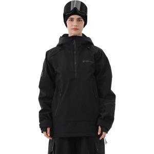 Ski Jacket Women with Recco 3L Snowboard Anorak Pullover Baggy Coat Hooded Insulated Hoodie Waterproof Warm(Black)