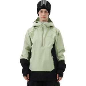 Ski Jacket Women with Recco 3L Snowboard Anorak Pullover Baggy Coat Hooded Insulated Hoodie Waterproof Warm(Matcha Green Black)