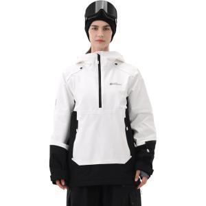 Ski Jacket Women with Recco 3L Snowboard Anorak Pullover Baggy Coat Hooded Insulated Hoodie Waterproof Warm(White Black)