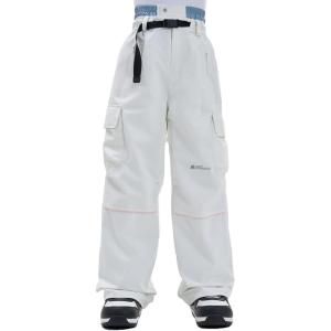 Snowboard Pants for Women Men Baggy Ski Pants Loose Warm Insulation Waterproof Windproof(White)