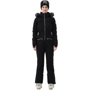 Women Ski Suit One Piece Slim Snowsuit Snow Outfit Snowboard Onesie Waterproof Insulated Winter Warm(Black)
