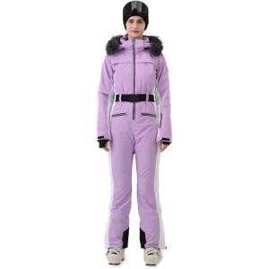Women Ski Suit One Piece Slim Snowsuit Snow Outfit Snowboard Onesie Waterproof Insulated Winter Warm(Purple White)
