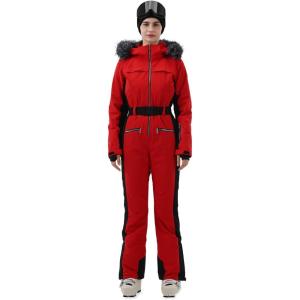 Women Ski Suit One Piece Slim Snowsuit Snow Outfit Snowboard Onesie Waterproof Insulated Winter Warm(Red Black)