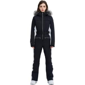 Women Ski Suit One Piece Snow Jumpsuit Snow Stretchy Outfit Snowboard Onesie Insulated Waterproof Winter Warm(Black)