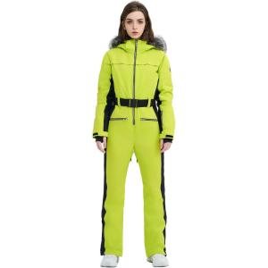Women Ski Suit One Piece Snow Jumpsuit Snow Stretchy Outfit Snowboard Onesie Insulated Waterproof Winter Warm(Light Green)