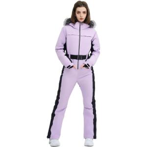 Women Ski Suit One Piece Snow Jumpsuit Snow Stretchy Outfit Snowboard Onesie Insulated Waterproof Winter Warm(Light Purple)