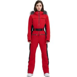 Women Ski Suit One Piece Snow Jumpsuit Snow Stretchy Outfit Snowboard Onesie Insulated Waterproof Winter Warm(Red)