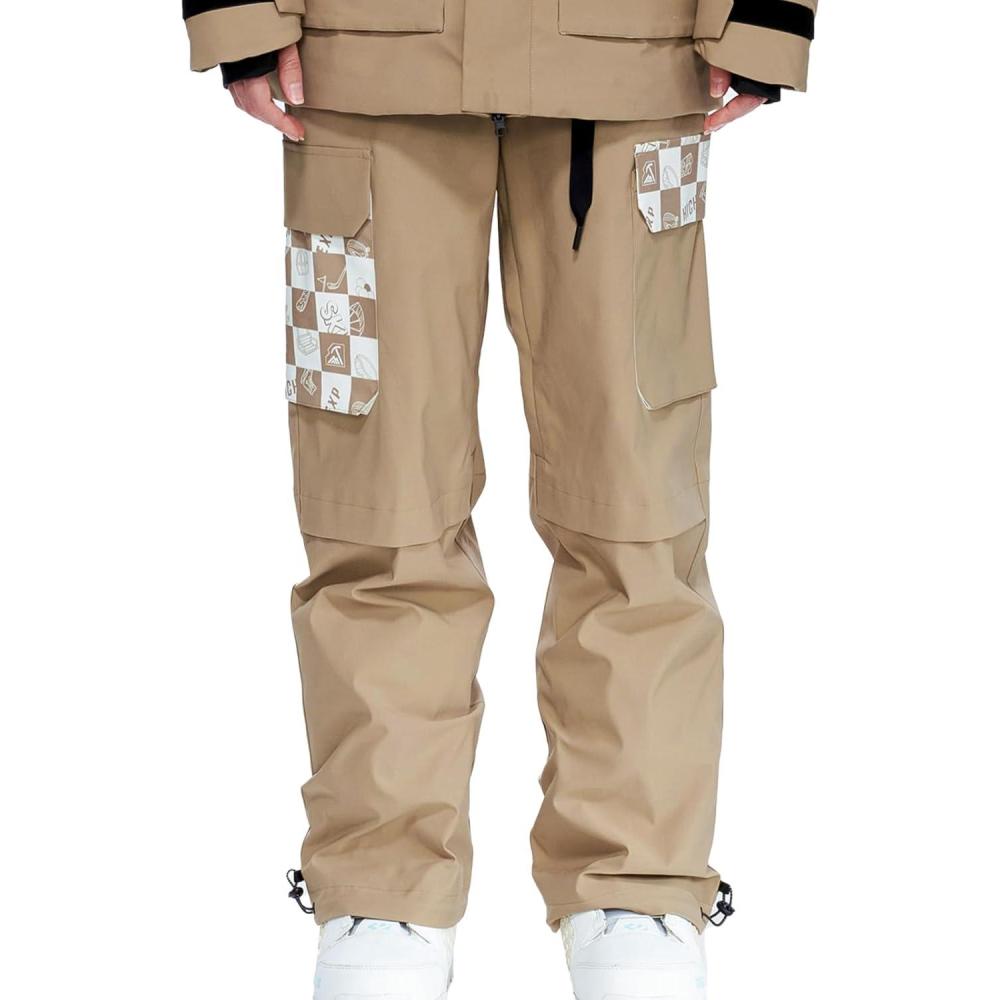 imageSki Pants Snow Snowboard Pants Waterproof Baggy Windproof Hiking Winter for Men WomenKhaki