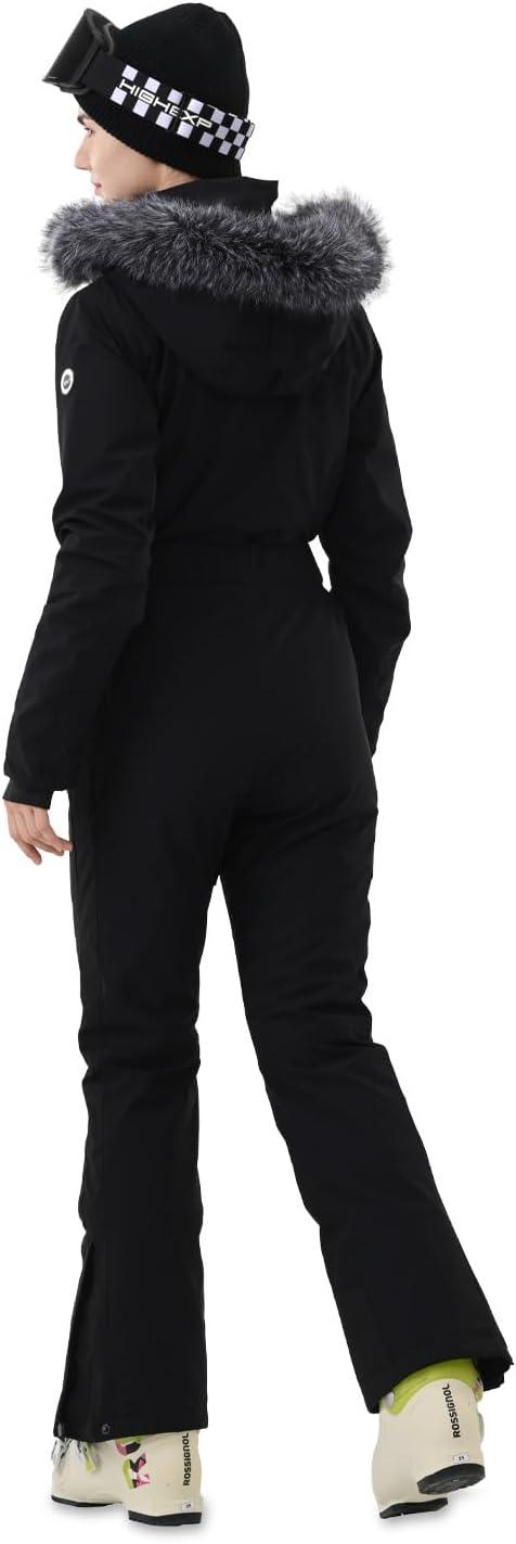 imageWomen Ski Suit One Piece Snow Jumpsuit Snow Stretchy Outfit Snowboard Onesie Insulated Waterproof Winter WarmAll Black