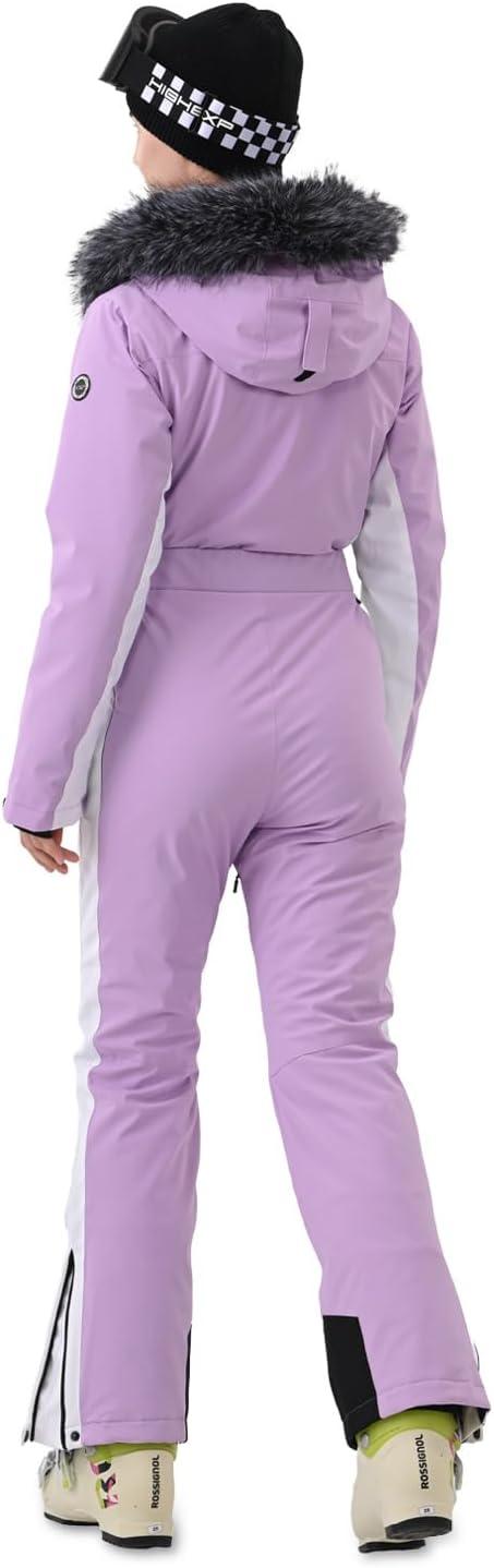 imageWomen Ski Suit One Piece Snow Jumpsuit Snow Stretchy Outfit Snowboard Onesie Insulated Waterproof Winter WarmPurple White