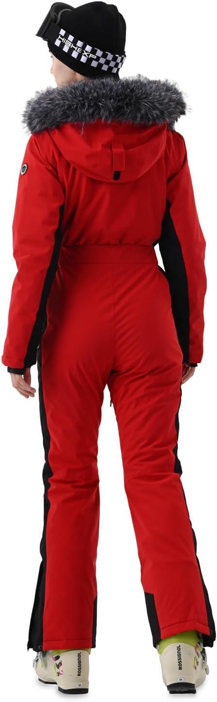 imageWomen Ski Suit One Piece Snow Jumpsuit Snow Stretchy Outfit Snowboard Onesie Insulated Waterproof Winter WarmRed and Black