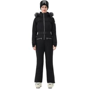 Women Ski Suit One Piece Snow Jumpsuit Snow Stretchy Outfit Snowboard Onesie Insulated Waterproof Winter Warm(All Black)