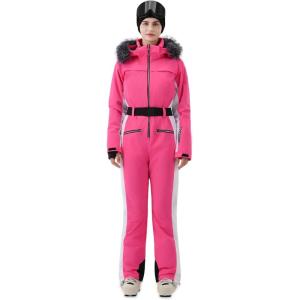 Women Ski Suit One Piece Snow Jumpsuit Snow Stretchy Outfit Snowboard Onesie Insulated Waterproof Winter Warm(Pink White)